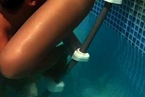 blonde milf neighbor pool sex nearly caught outdoors