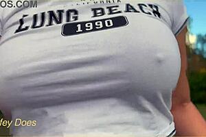 Wifey braless flashing perfect tits publicly