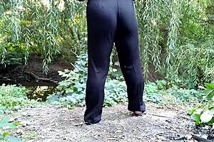 Stepmom pisses outdoors to excite stepson with her big fat ass?