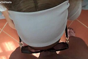 blonde milf pov deepthroats big cock swallows cum sunglasses
