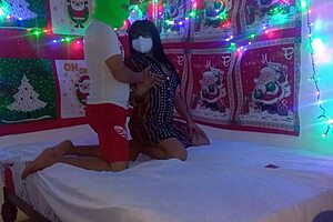 its xmas stepdad gone so stepmom in sexy outfit fucks me wildly 😈🍆💦