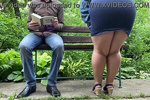 lustful fat chubby milf flashes huge wet ass pussy on street in pantyhose