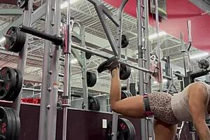 Bobbi jo's big ass pops during her tattooed outdoor workout public tease