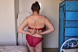 Red lace drops and mature blonde unleashes huge tits tease 🔥🍑💋