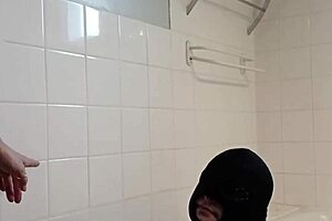 french femdom slave bound handcuffed at office desk