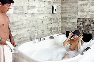 Stepdad Joins Milf in Bathtub for Secret Fuck While Hubby’s Away?