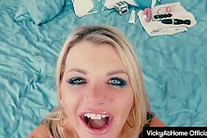 vicky vette milks prick with blonde lips and mouth