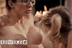 A blonde cheerleader hooks up for a wild threesome with her milf coach and the coach's husband in steamy reality action