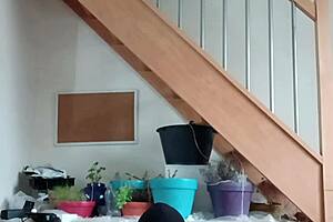 french femdom slave bound handcuffed at office desk