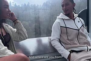 perfect natural tits slut sucks my monster cock in cable car 😍💦 outdoor blowjob!