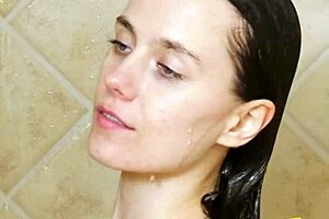 charming brunette model strips for steamy shower tease 😘🚿