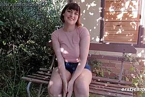 lucy spreads legs in bedroom, fingers hairy pussy clit intimately under underwear