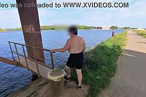 imagine this huge natural titted milf biking nude outdoors, flashing saggy boobs everywhere