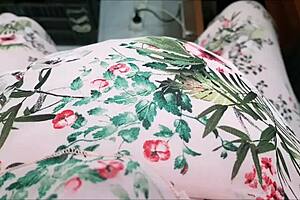 french slut in satin dress bent over for horny doggystyle pounding