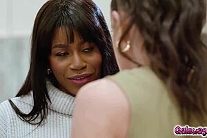 penny barber and nicole kitt lick and toy in lesbian interracial play with buttplug