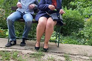 my huge titted mother in law flashes wet pussy and jerks cock in public park!