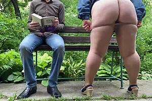 lustful fat chubby milf flashes huge wet ass pussy on street in pantyhose