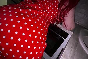 Lustful Stepmom's Giant Tits and Big Ass in Dress Fucked in All Holes Kitchen Couch Mouthful Cum!