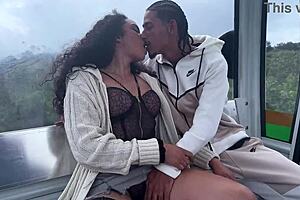 perfect natural tits slut sucks my monster cock in cable car 😍💦 outdoor blowjob!