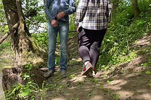 Mother-in-law flashes huge tits and sucks cock in public park