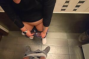 cuck creampie floods milf panties in restaurant toilet!