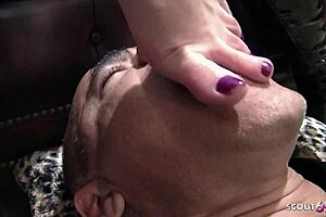 ughh im old slave gettin femdom footjob cum on feets by big titted milf n teen!!