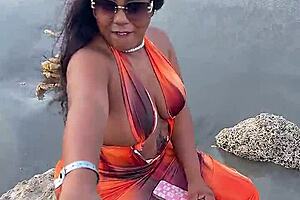 Horny Colombian stepmom milf craves beach pounding with monster cock deepthroat