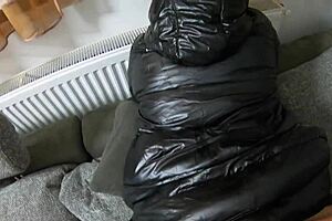 cum all over my long black puffy jacket!