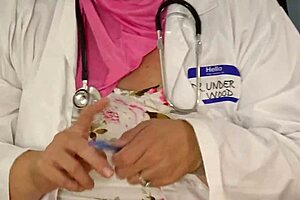 Oh man, my fat hijab doctor pussy's dripping from patient's black cock creampie!