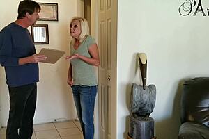 blonde milf housewife blows for cable fix naked and bound