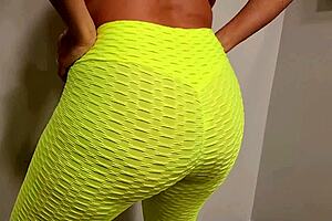 brazilian hotwife spanks huge ass red in tight leggings slowmo