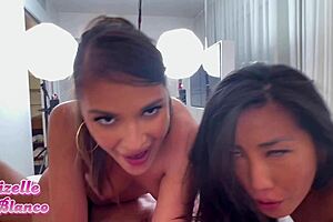 🤤 nasty juicy latina wife shares hubby's monster cock with asian milfs!! 😈 sloppy deepthroat cumswap 4some