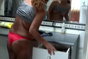 flashing my huge latina tits on beach for stepson to jerk his cock