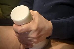 Gazzadomm pounds Fleshlight hard before cumshot blast
