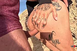 slutty tattoo milf goddess beach sex 😍💦 cumshot facial outdoor quickie wet pussy drippin