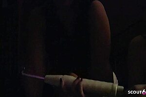 mature femdom trains skinny redhead teen at bdsm with slave handjob cum eat