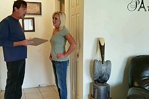 blonde milf housewife blows for cable fix naked and bound