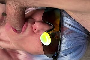 vlad's hairy wife gives closeup blowjob pussy fuck in fishnets then juicy cumshot