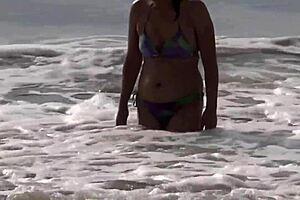 Flashing Hairy Pussy On Beach Gets Stranger Cum!