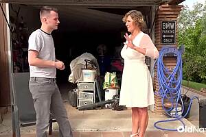 Oldnanny Granny Seduces Stud With Lick And Handjob In Garage 1on1