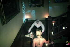 Vampire Grabs Blonde MILF's Big Tits On Stairs Leads To Doggystyle Pound