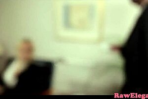 Classy latex secretary milf's stockings ripped for interracial assfucking doggystyle.