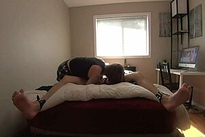 Milf edges bound boyfriend's toes cock begging for explosive orgasm! 😈👣💦