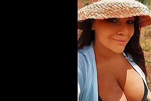 busty italian bimbo bombshell struts her stuff outdoors in spring