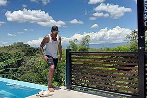 hey that mexican milf's banging the pool guy outdoors while hubby's gone interracial with the colombian black stud