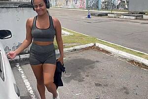 brazilian teen gives ass to trainer in parking lot post workout