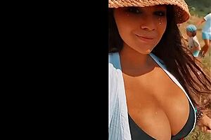 busty italian bimbo bombshell struts her stuff outdoors in spring