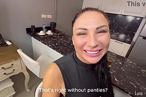 i meet panty-less milf she sucks dick bends over cums in mouth juicy pussy desk fuck