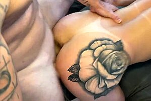 she takes two cocks in mouth and pussy till cum-drenched