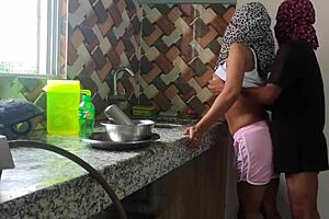 Indian desi couple enjoys homemade sex video right in their kitchen